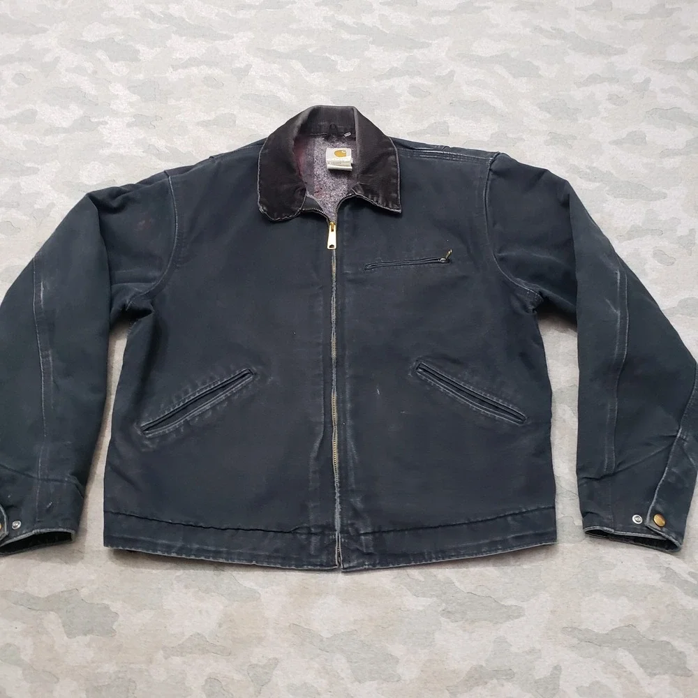 Vintage Carhartt Detroit Jacket Men 44 Black Y2k J01 Zip Blanket Lined Workwear